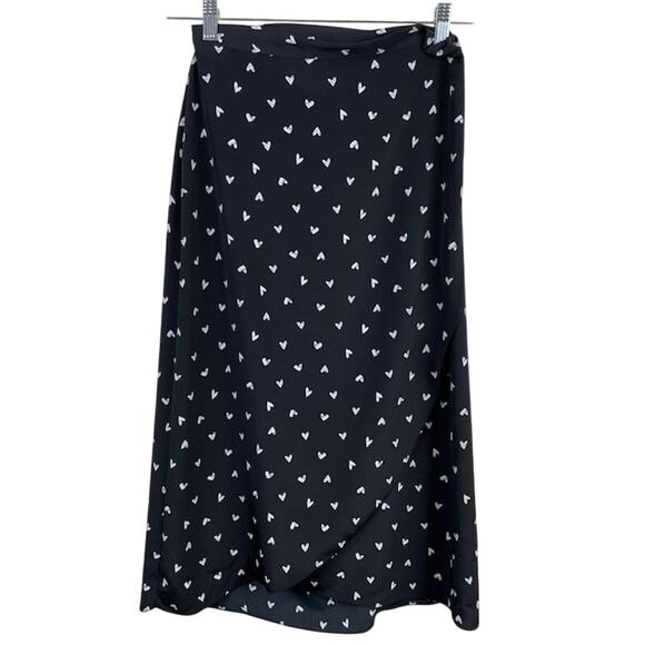 ASOS, Miss Selfridge Wrap Tie Skirt in Black W/Heart Print - Picture 2 of 8